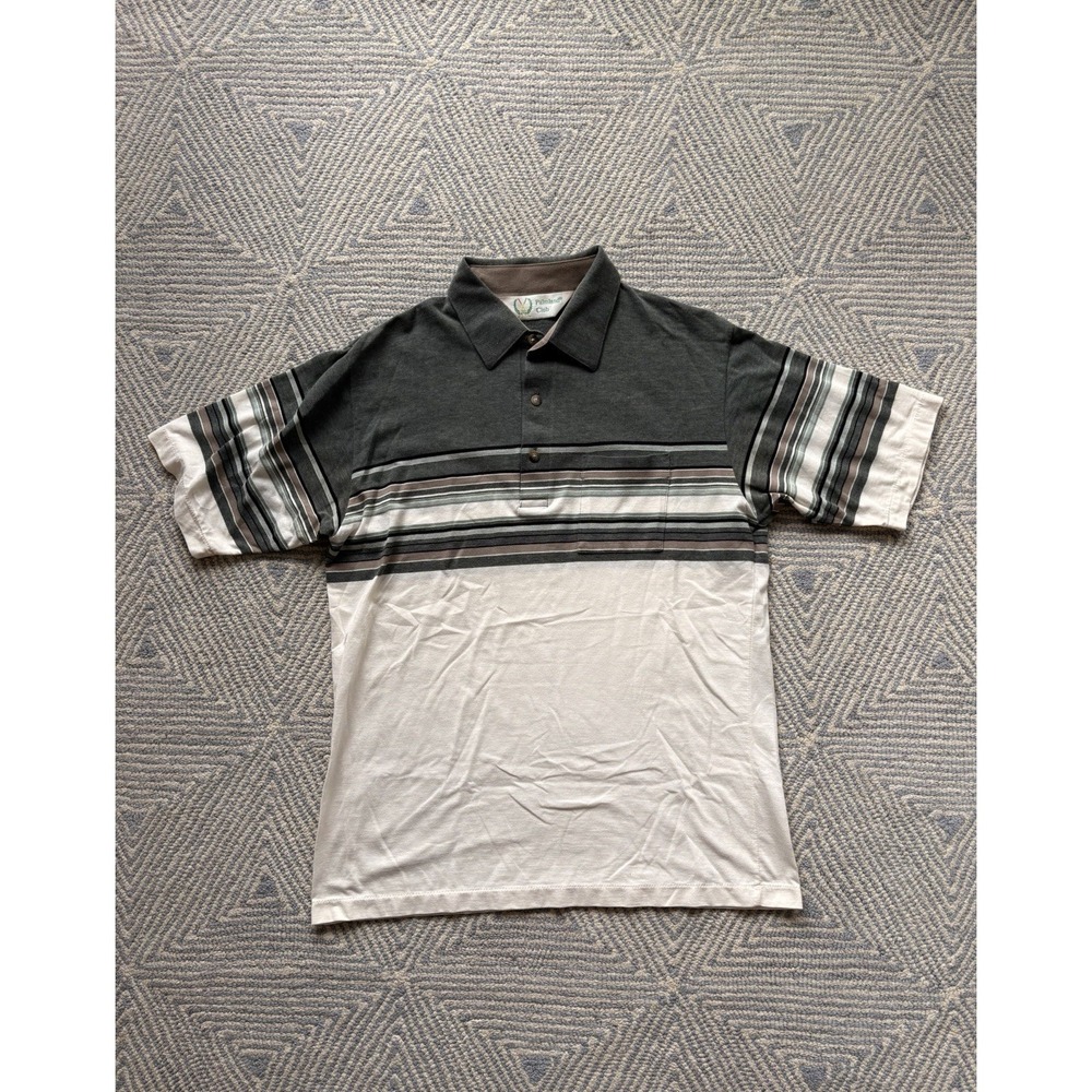 Palmland Club Vintage Pocket Stripe Polo - White/Multicolor -‎ Large